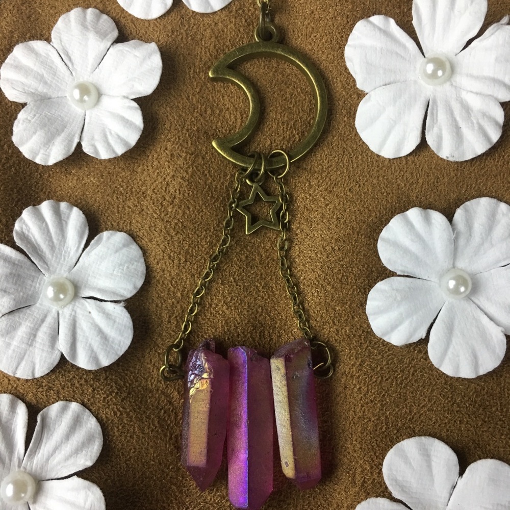 *NWT* Red Crystal Bronze Moon Necklace